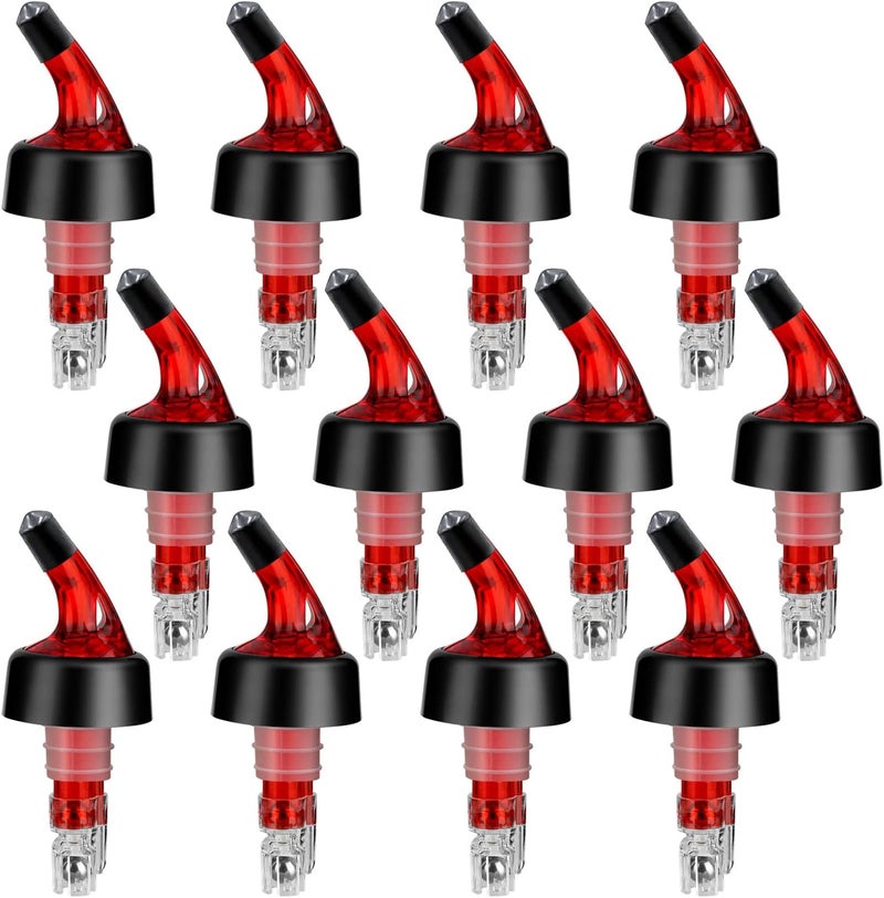 NFFIBDH Automatic Measured Bottle Pourer - Quick Shot Spirit Liquor Pour Spouts with Dust Caps for Wine Cocktail Beverages - Ideal Home Bar Tools 1.5 oz / 45ml (Red, 12 Pack) - Image 1